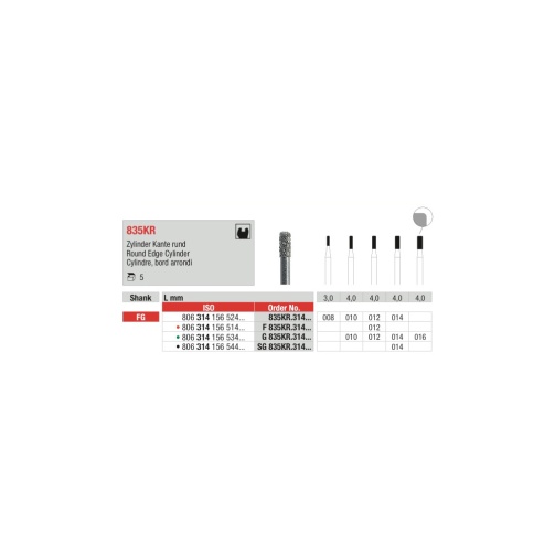 Edenta diamantový brousek SG835KR zaoblený válec FG 014 1ks (černý)